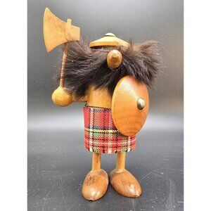 Vintage Wooden Viking Figurine or Scandinavian Troll With Axe & Shield VL4048
